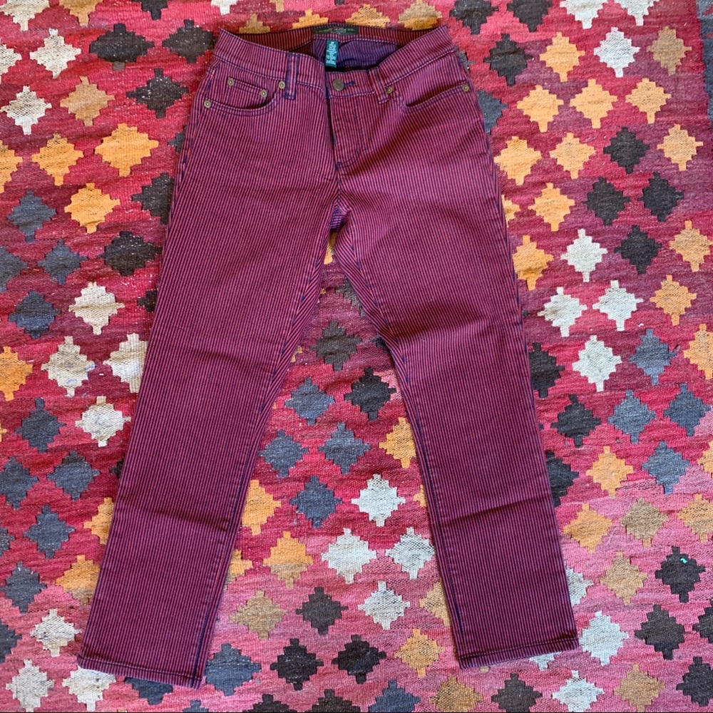 LRL engineer stripe black red stretch skinny jeans